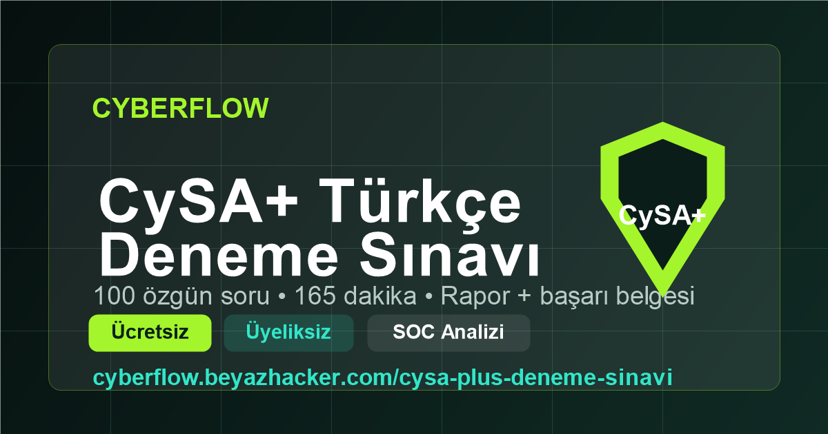 CompTIA CySA+ Türkçe Deneme Sınavı – 100 Soru | CyberFlow
