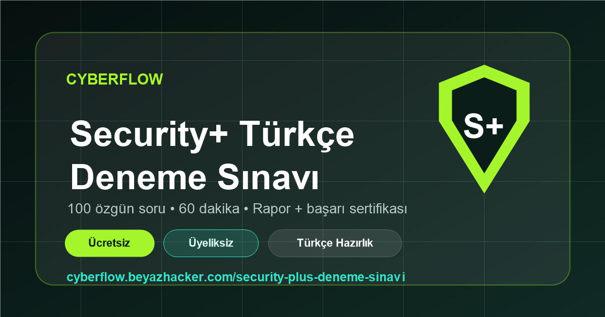 CompTIA Security+ Türkçe Deneme Sınavı – 100 Soru | CyberFlow